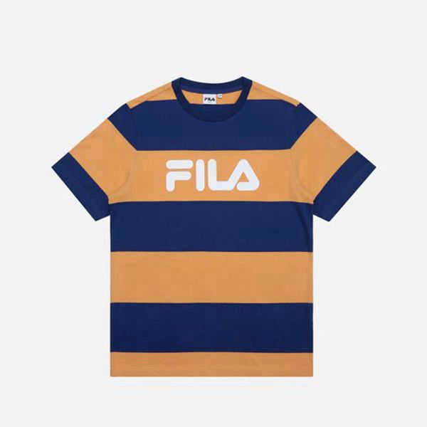 Fila Tričká Damske Oranžové / Námornícka Modrá - Striped S/S Vypredaj - Slovakia 20954-FKGI